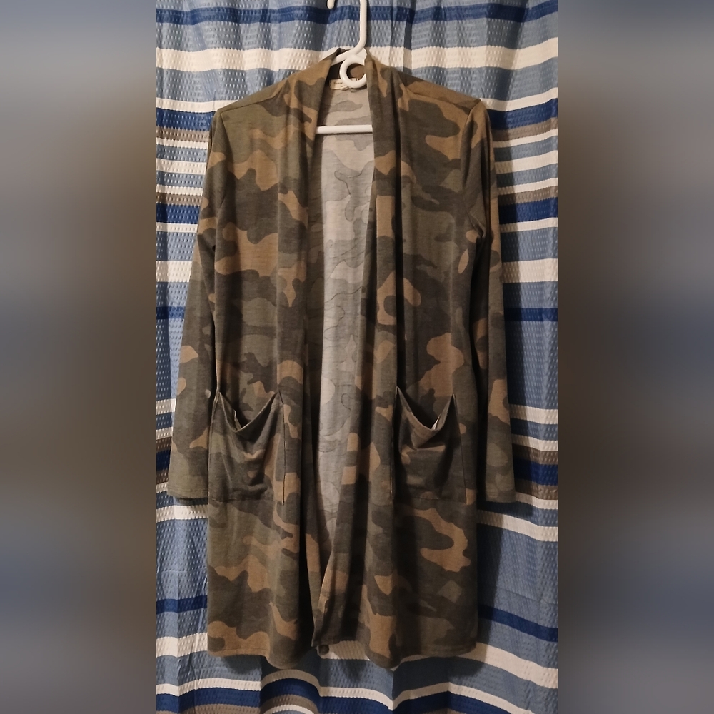 Sweet Love Camouflage Open Cardigan in Green and Brown